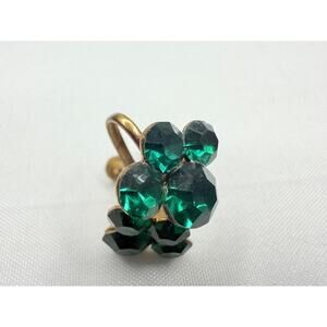 Vintage 1940s Emerald Green Rhinestone Clover Earrings Dainty Screw Back Jewelry
